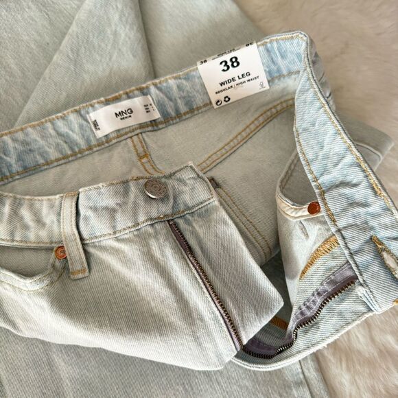 Mango Cut-Out High-waist Wide Leg Jeans Light Wash - Picture 9 of 13